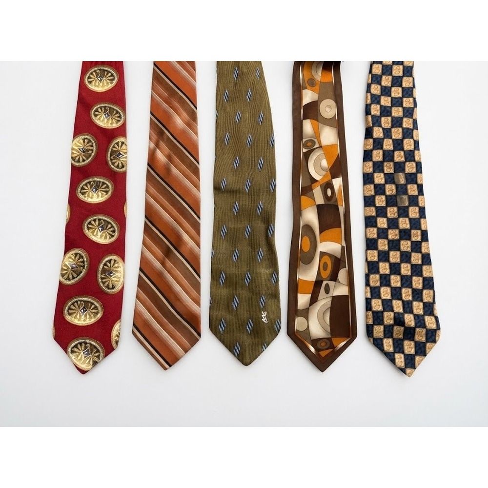 Luxury Vintage Silk Necktie 5 Lot Mens OS Multicolored Excellent YSL Geometric